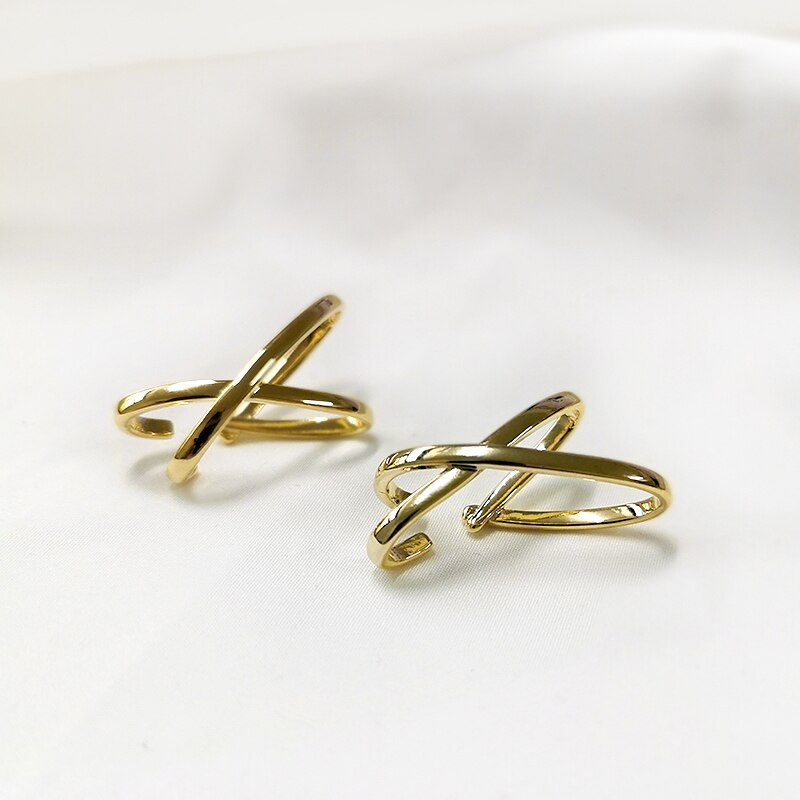 Peri&#39;sBox Gold Silver Color X Shape Crossed Clip Earring without Piercing Shiny Geometric Earrings for Women Minimalist Ear Cuff