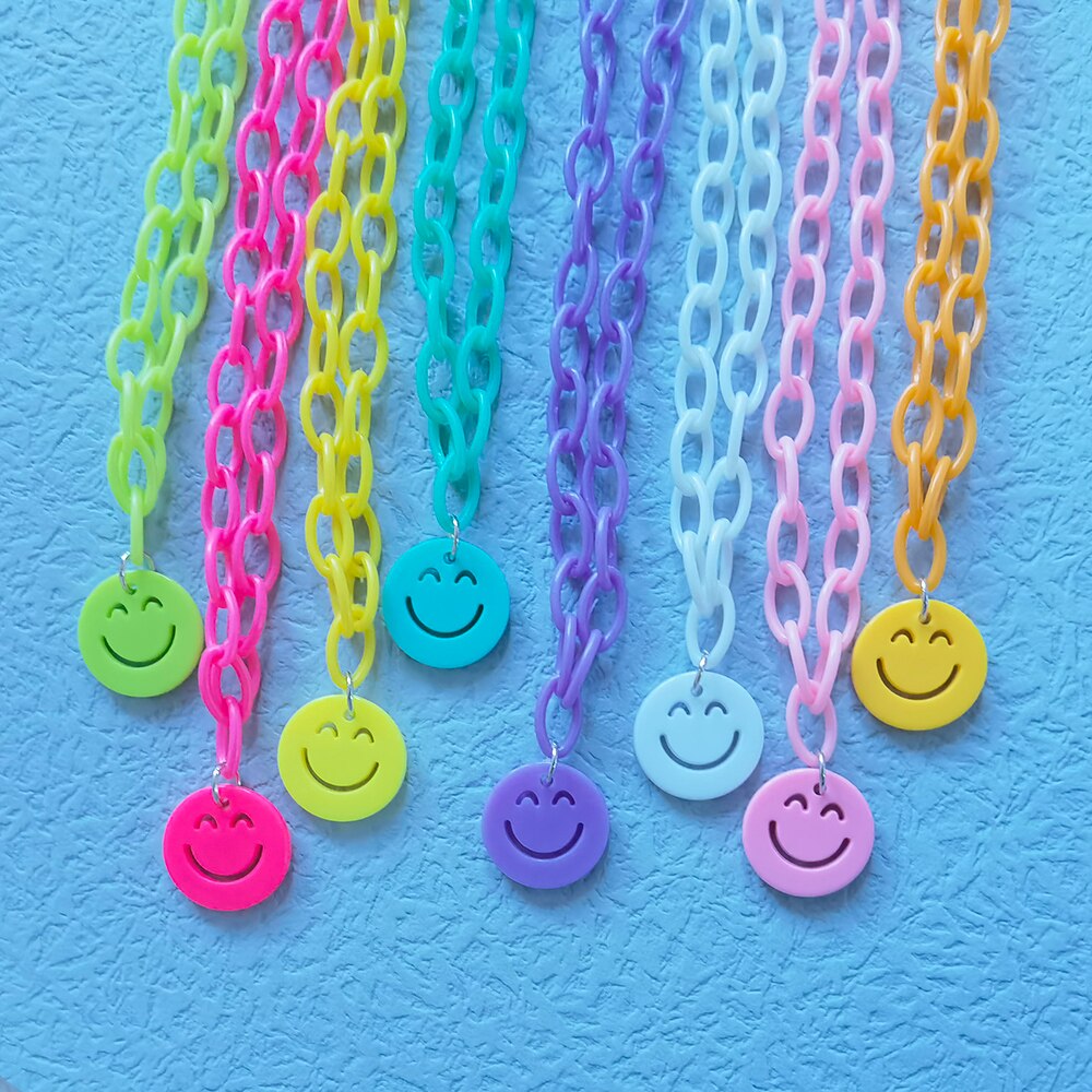 ZX collana con ciondolo a forma di faccia rotonda Color caramella per donna collana con catena in resina geometrica dichiarazione gioielli all&#39;ingrosso INS