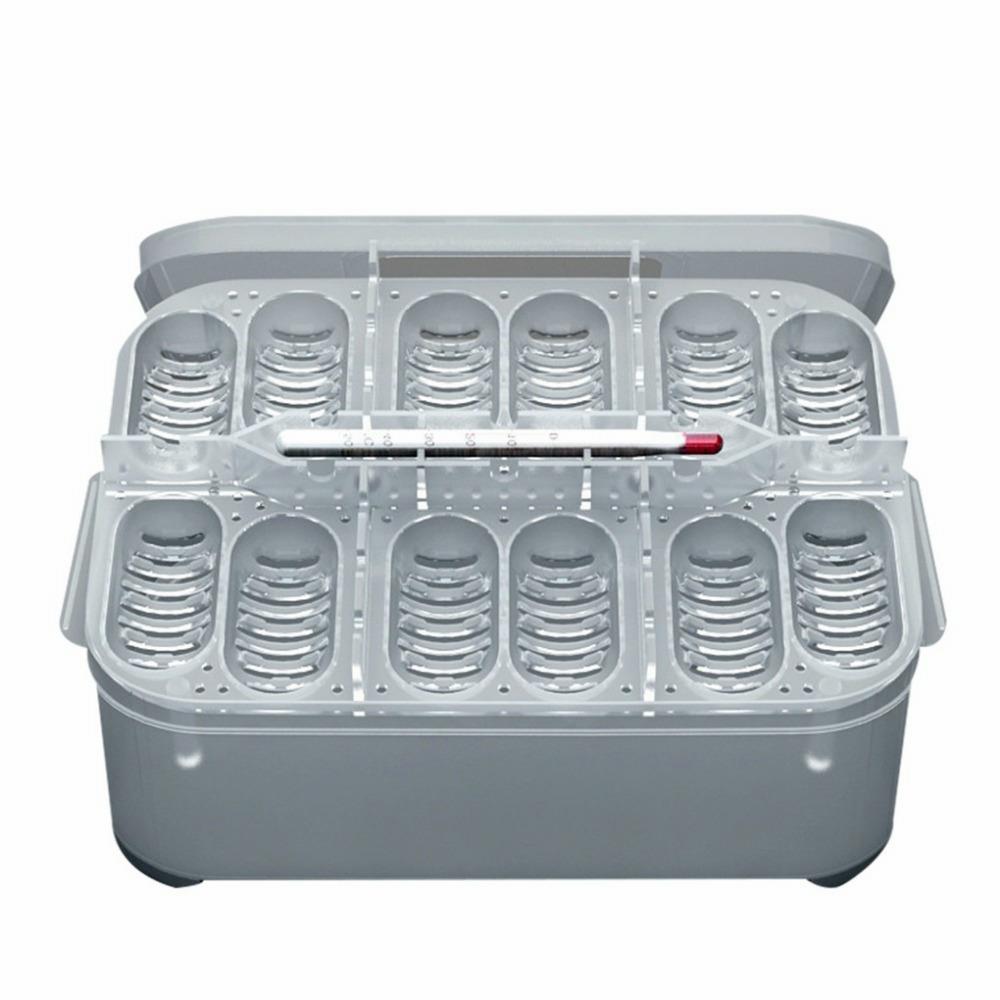 Reptile Dedicated Incubator 12 Grids Egg Hatcher Box with Thermometer Transparent Amphibians Hatching Tray