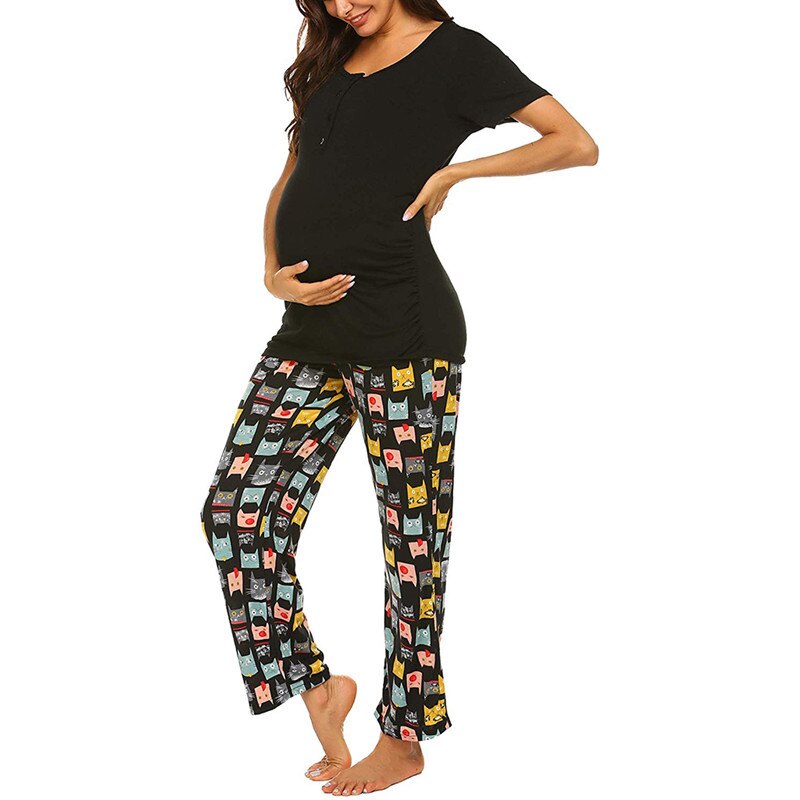 Pyjama Set Voor Zwangere Vrouwen Moederschap Nachtkleding Verpleging Kleding Winter Katoen Borstvoeding Nachtkleding Homewear Tops + Broek