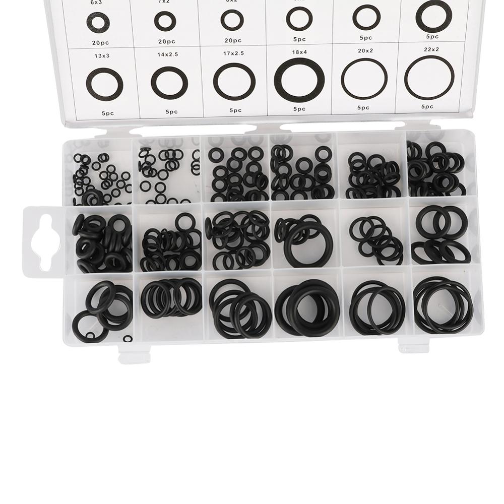 225Pcs O Ring Assortment Rubber O-Ring Washer Seal Rings Watertightness Oil Resistance Gaskets Different Size With Plactic Box