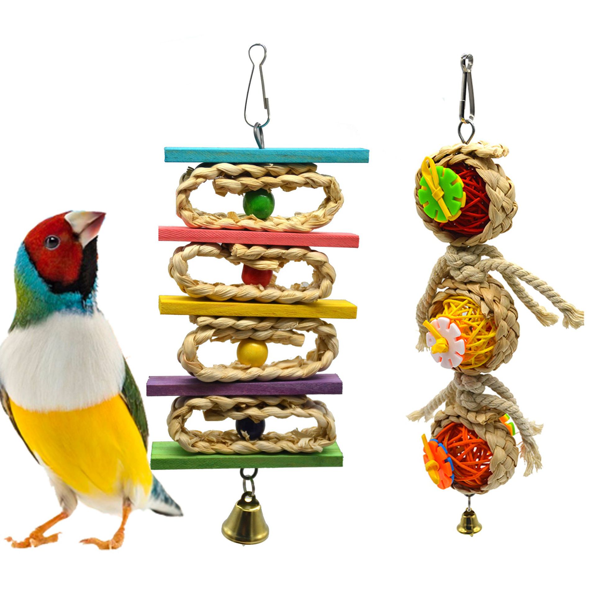 Wood color parrot toy bird toy set environmental protection
