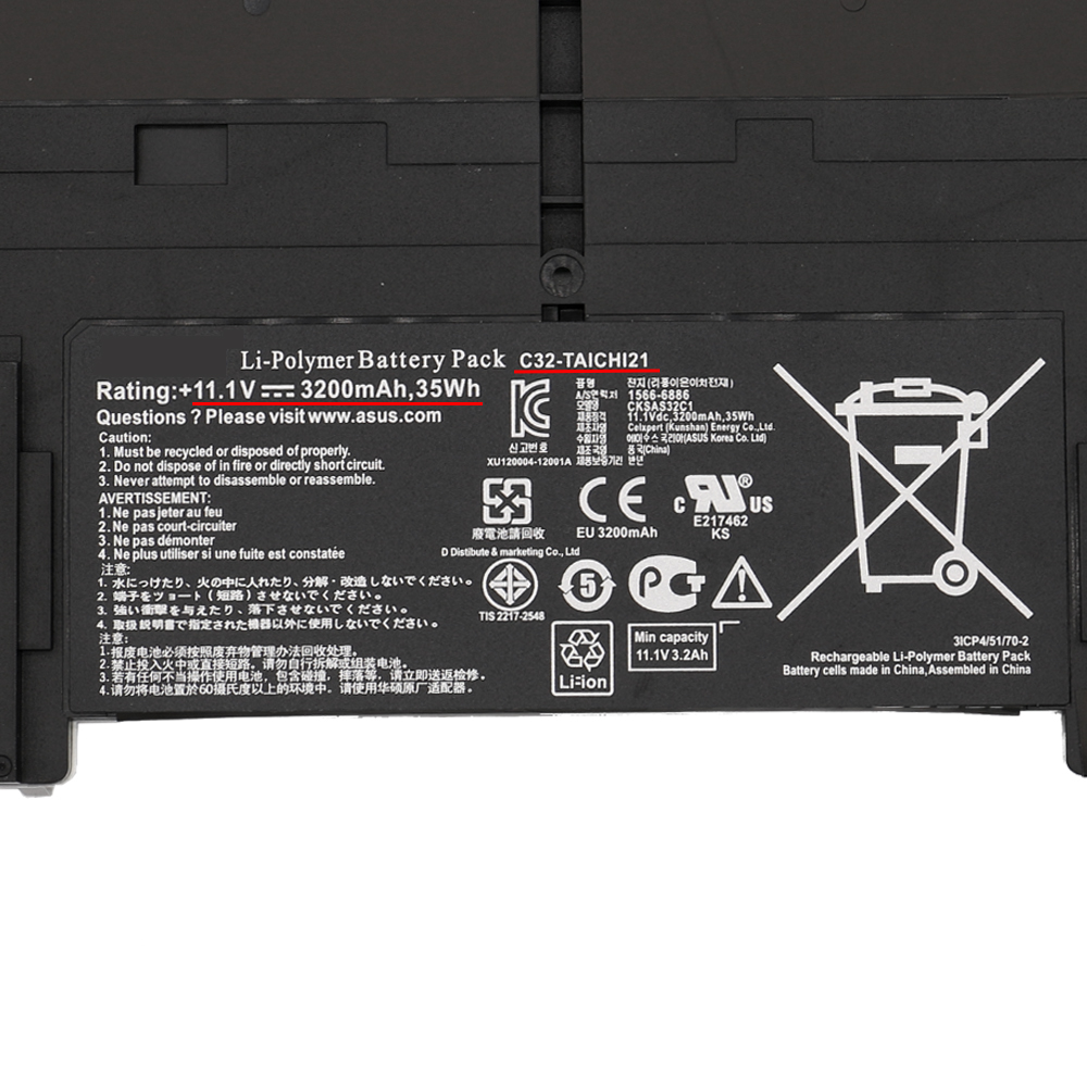 Batería para portátil ASUS Ultrabook TAICHI21 TAICHI 21, C32-TAICHI21, CKSA332C1, 11,1 V, 3200mAh, 35Wh, nueva C32-TAICHI21