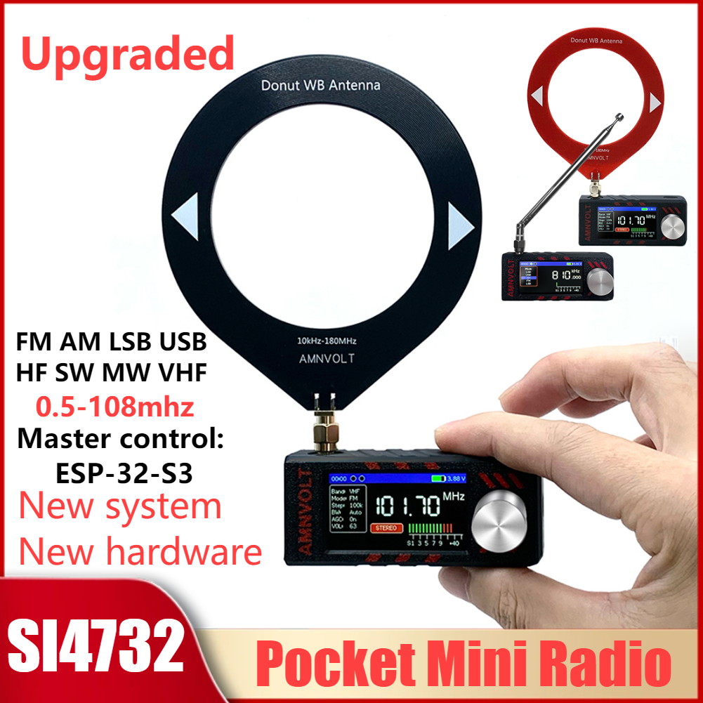 Si4732 miniradioer 0.5-108 mhz bærbar radio lsb usb am fm-radio esp 32 1.9 -tommers skjerm hf sw mw vhf allband radiomottaker