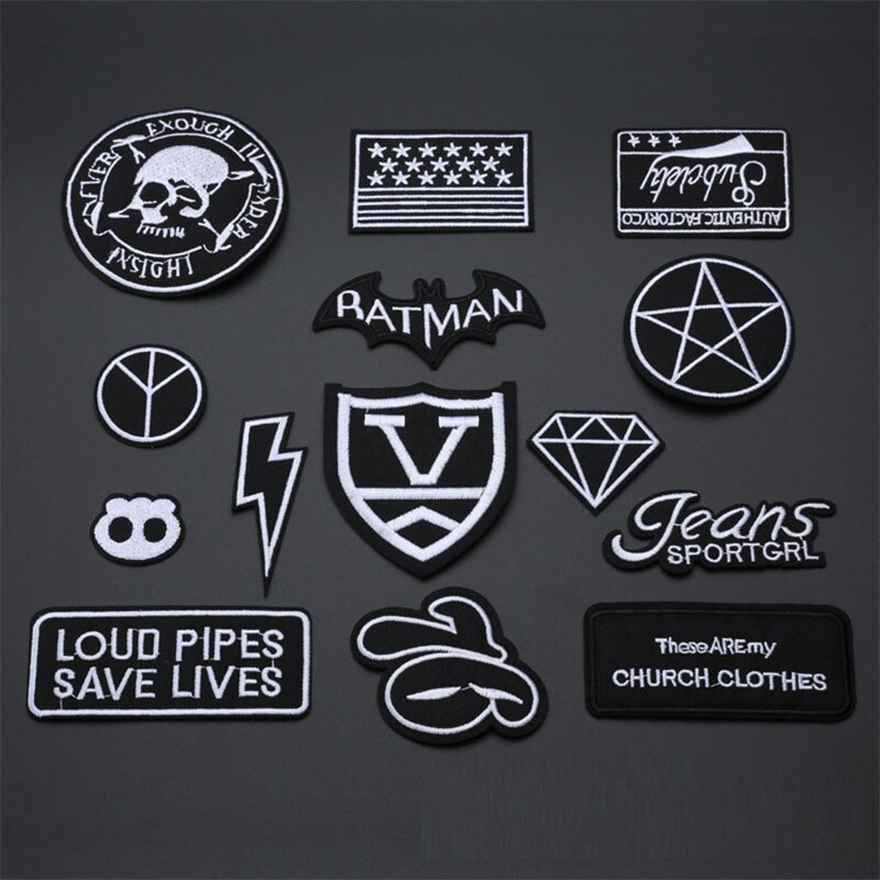 Computer embroidery black and white patch patch clothing accessories badge computer embroidery patch cloth