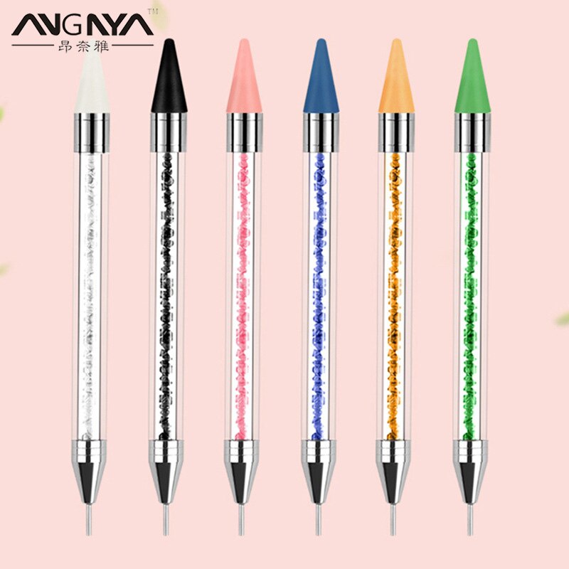 ANGNYA 1Pcs Dual Heads Acrylic Nail Dotting Wax Pen Rhinestones Gem Picker Crystal Picking Nail Art Studs Dotter DIY Drill Tools