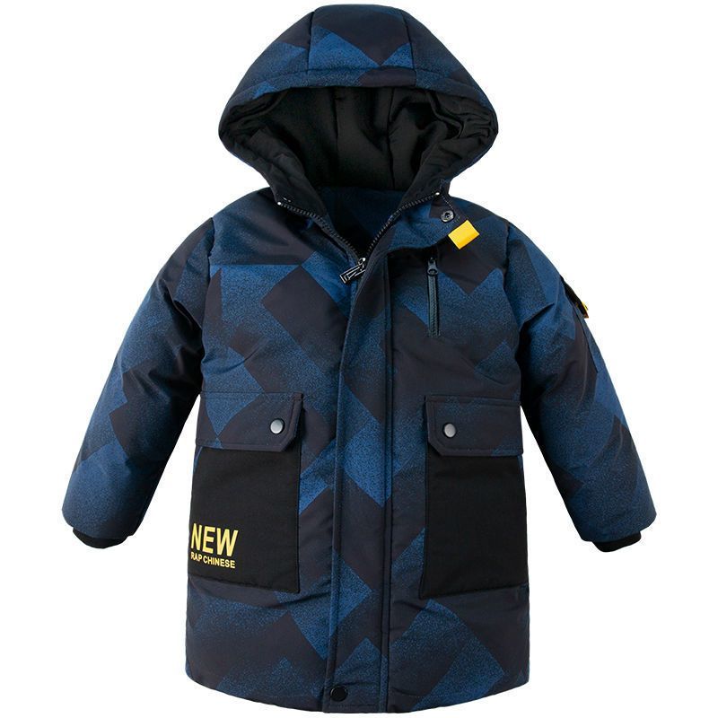 Roupa infantil jaqueta corta-vento de veludo com capuz, casaco longo de camuflagem com estampa casual e blusa de frio para meninos 4-14 anos de idade inverno