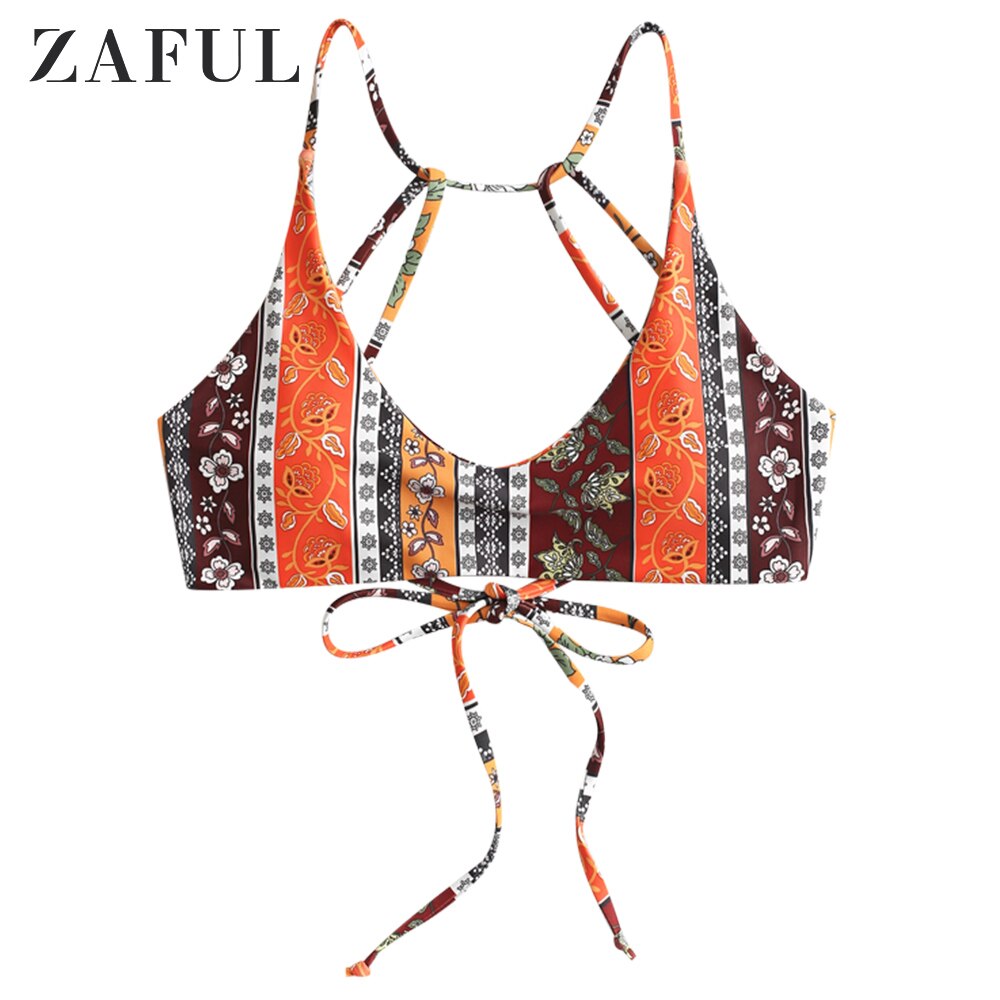 Zaful boho blomster paisley stroppet bikini top: Multic / M