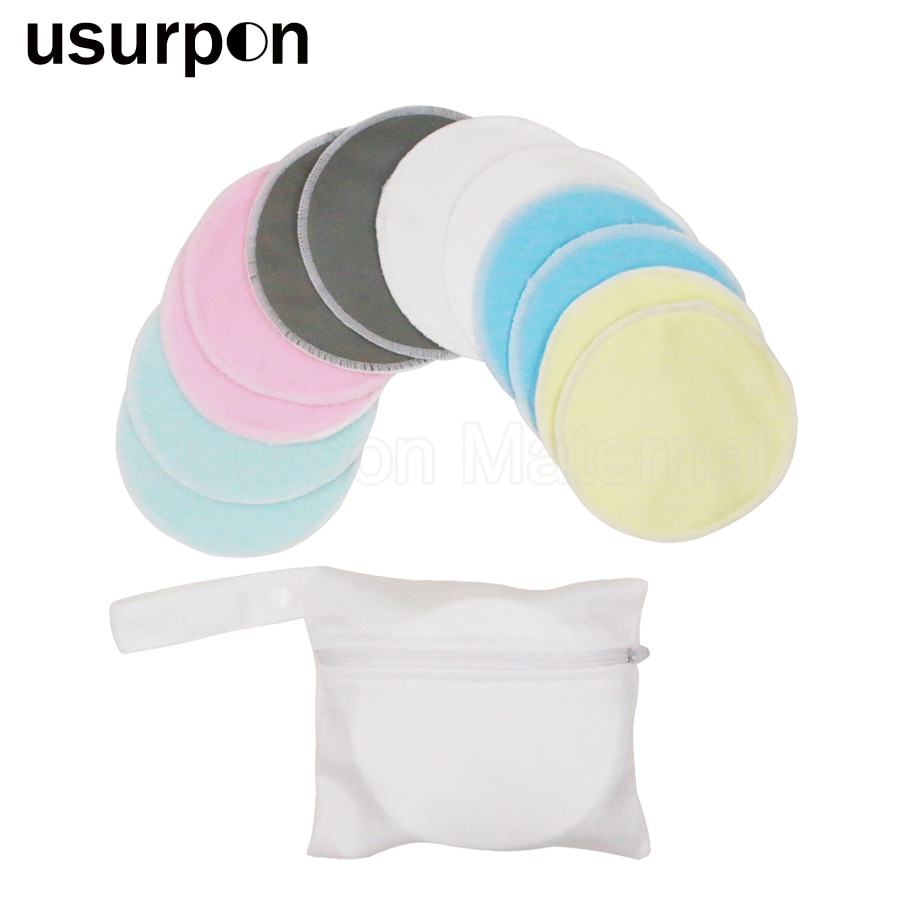 [usurpon]12 pcs breast pad mom nursing pad waterproof fabric and organic bamboo resuable feeding pad with 1 laundry bag