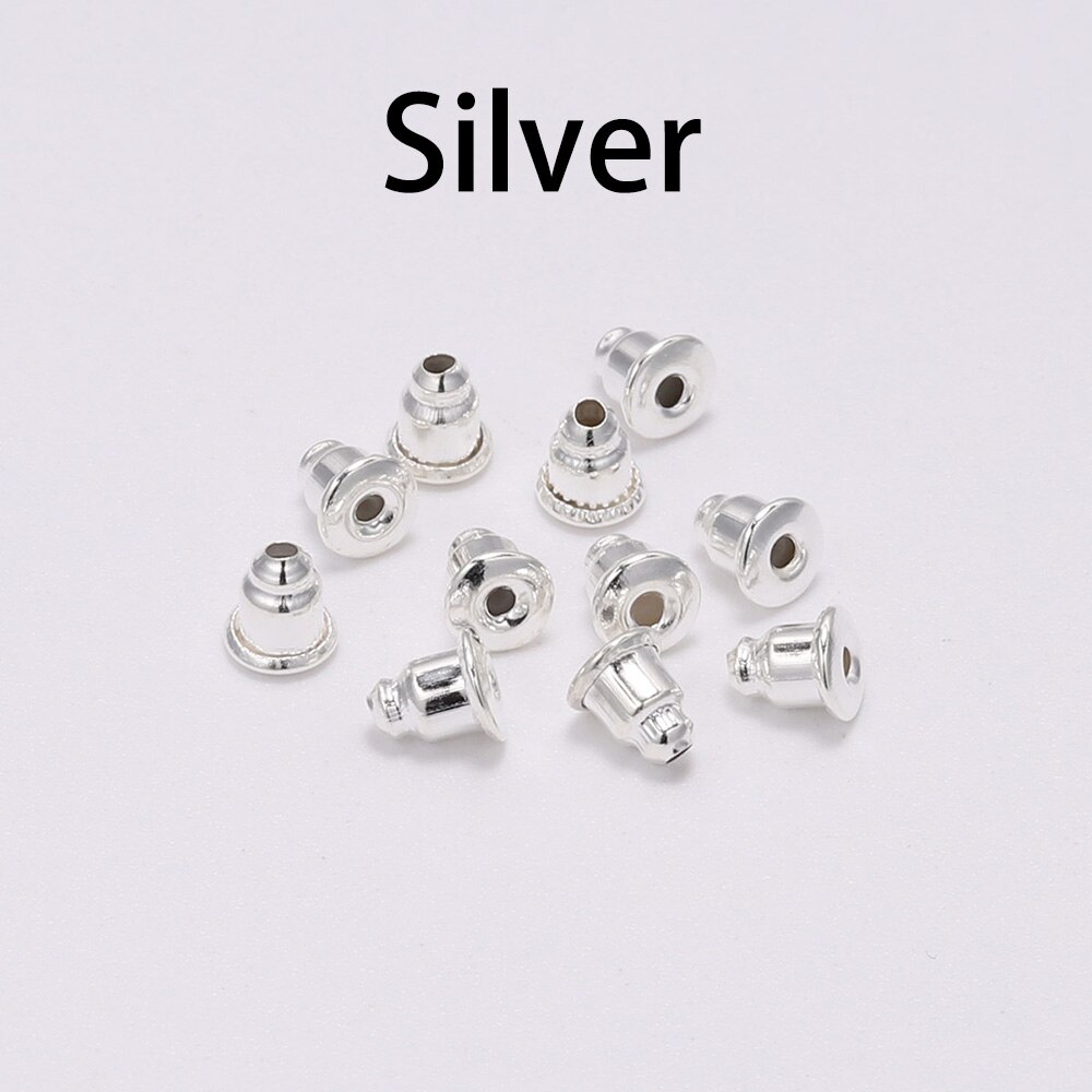 Size 5*6mm 50-200pcs/lot Gold Metal Caps Earring Studs Stopper Bullet Earring Back Plugging Blocked For Diy Jewelry Making: Silver 200Pcs