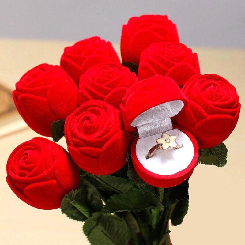 Rose Bloem Massaal Ring Box Wedding Valentine Verpakking Case Met Staaf Rose Bloem Massaal Ring Doos Houder Sieraden case