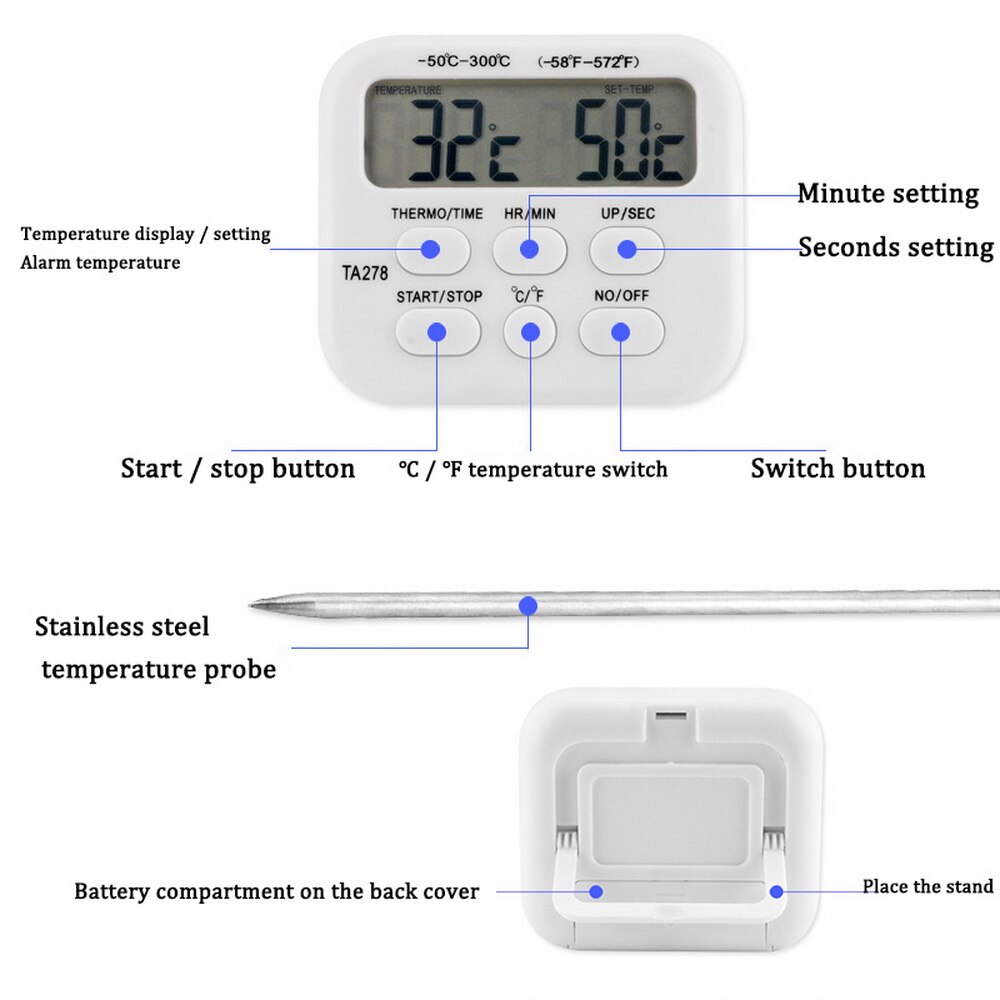 1 stk digital ovn termometer køkken mad madlavning kød grill sonde med timer vand mælk temperatur madlavning køkkenredskaber