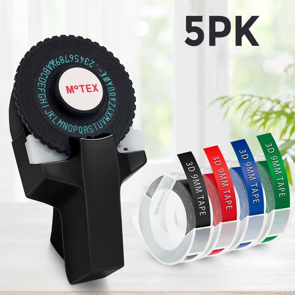 3D Embossing Label Maker Motex E101 Dymo Labeller Handheld Handmatige zelfklevende sticker Label Maker Printer of 3PK 3D Embossing Tapes: green