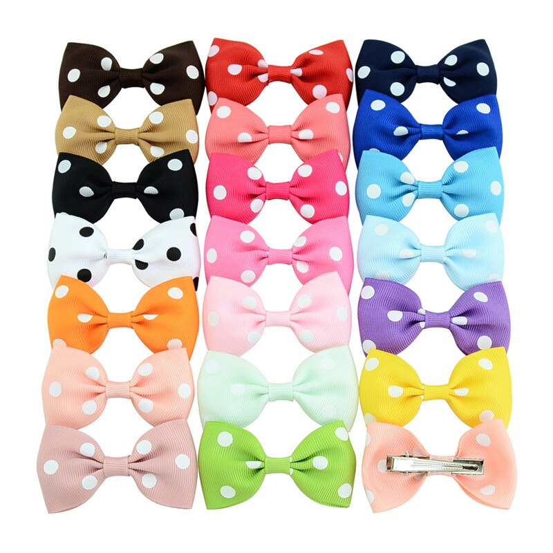 Mixiu 20 Stks/partij Kinderen Meisje Candy Kleur Lint Strikken Haar Clip Dot Strik Haarspelden Haarspeldjes Boutique Haaraccessoires Hairgrip
