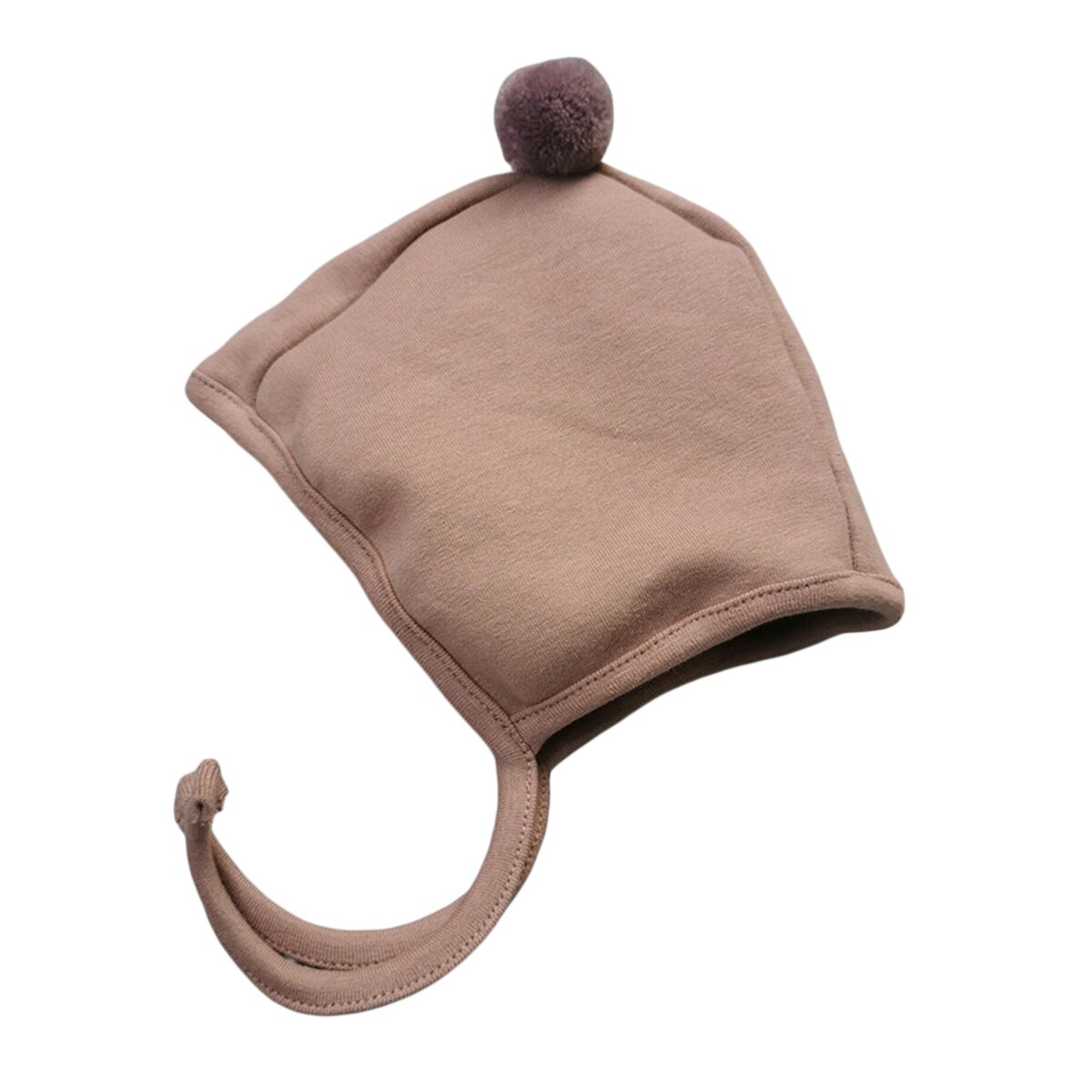 Winter Baby Boy Girl Warm Cap Hat No-Brim Plush Ball Hat Beanie Bear Ears Solid Strap Caps: Auburn