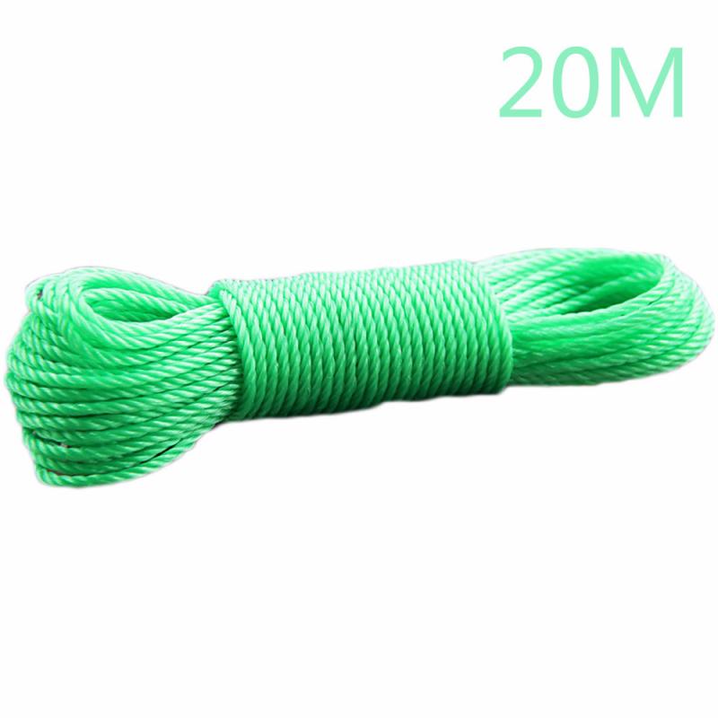 10m/20m Clotheslines Long Colored Nylon Rope Climbing Traction Tying Shade Net Rope Clothesline Garden Supplies: 20m green