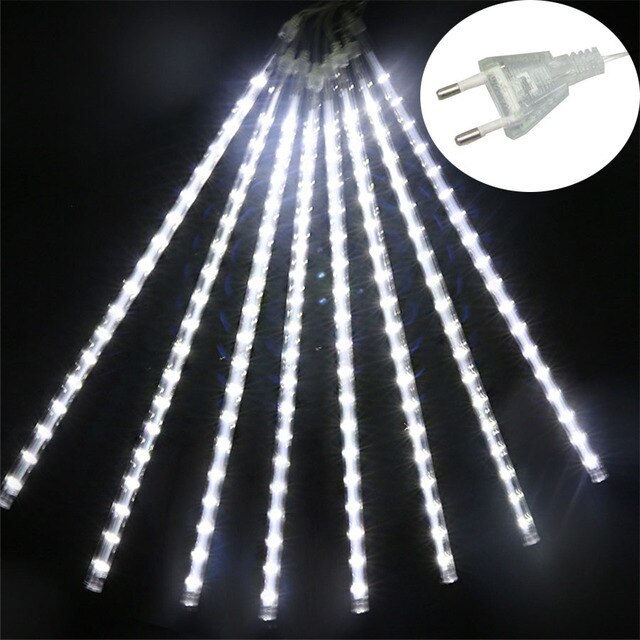 Pink Christmas Light Outdoor Waterproof Meteor Shower Light Falling Rain Lights 192/384 LED Snow Falling Icicle Cascading Light: White / 30CM 8PCS Tube / 220V EU UK AU Plug