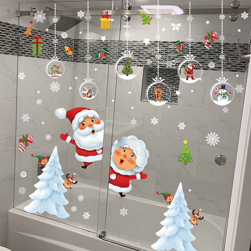 Kerst Raamstickers Kerstman Sneeuwvlok Stickers Winter Muurstickers Voor Kinderen Kamers Nieuwjaar Venster Kerstversiering