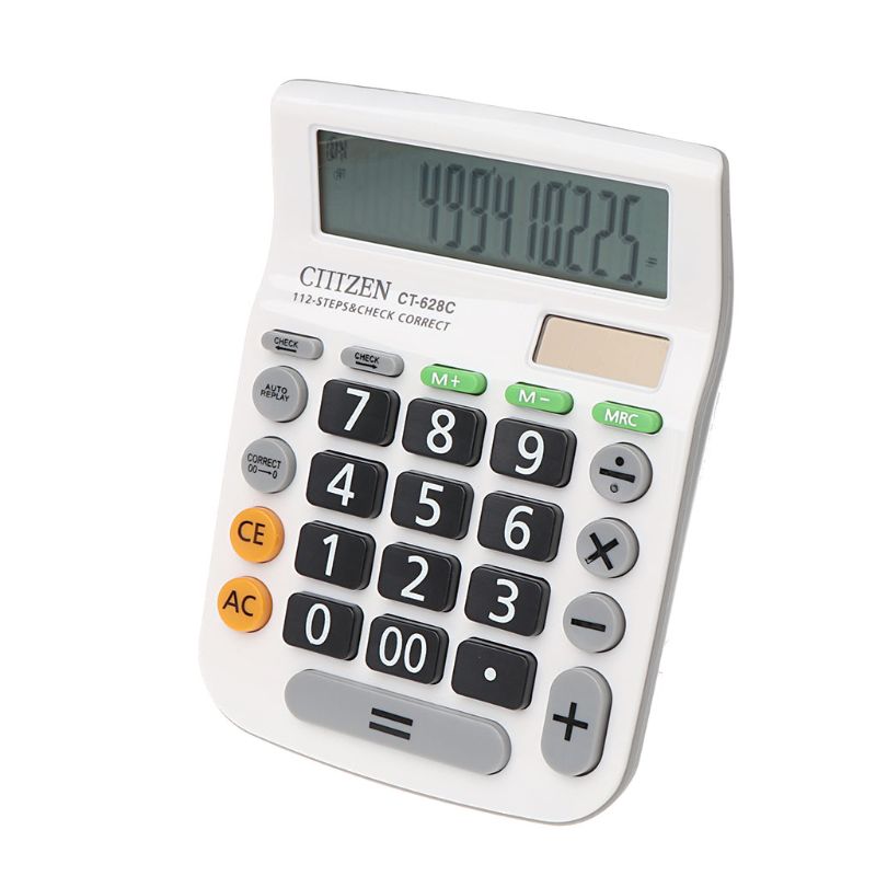 12-Digit Solar Battery Dual Power Large Display Office Desktop Calculator CT-628 28GE