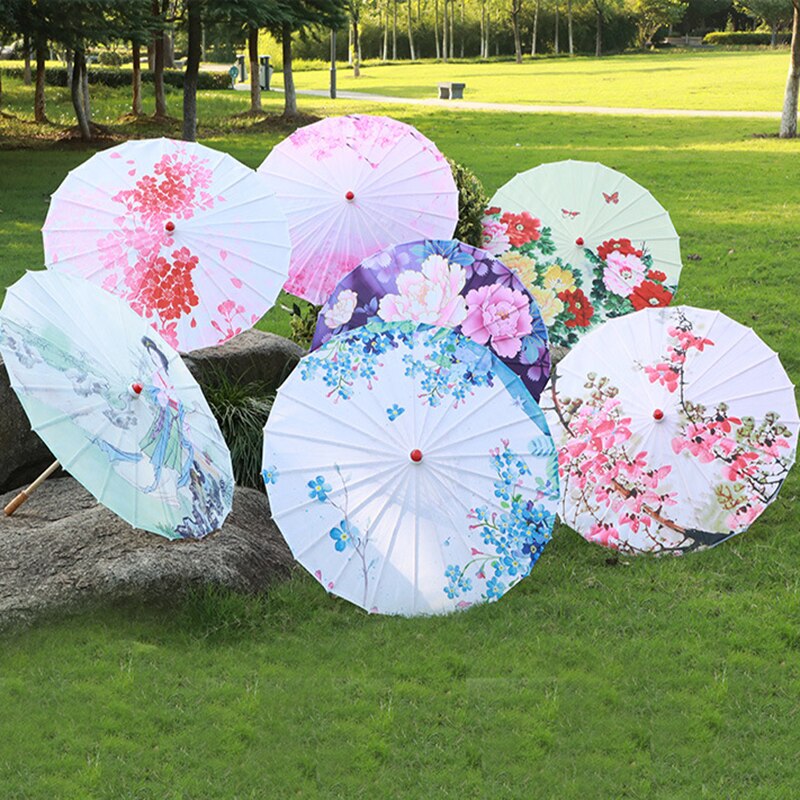Paraguas de seda Retro para mujer, sombrilla de estilo chino de papel de aceite, de baile antiguo, paraguas decorativo artesanal, paraguas de mango de madera