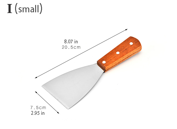 Kitchen Spatula Wooden Handle Grill Turner Stainless Steel Metal Scrape For Pancake Teppanyaki Hibachi Griddle Cooking Utensil