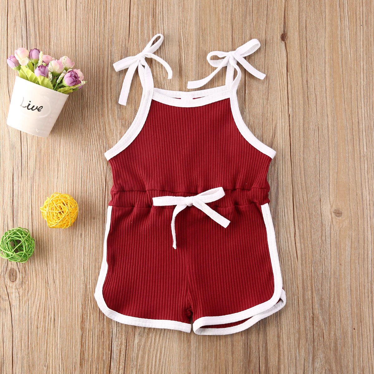 Barboteuse d&#39;été pour bébés garçons et filles, salopette sans manches, combinaisons à ceinture, en coton tricoté, vêtements décontractés, 4 couleurs: Rouge / 2T