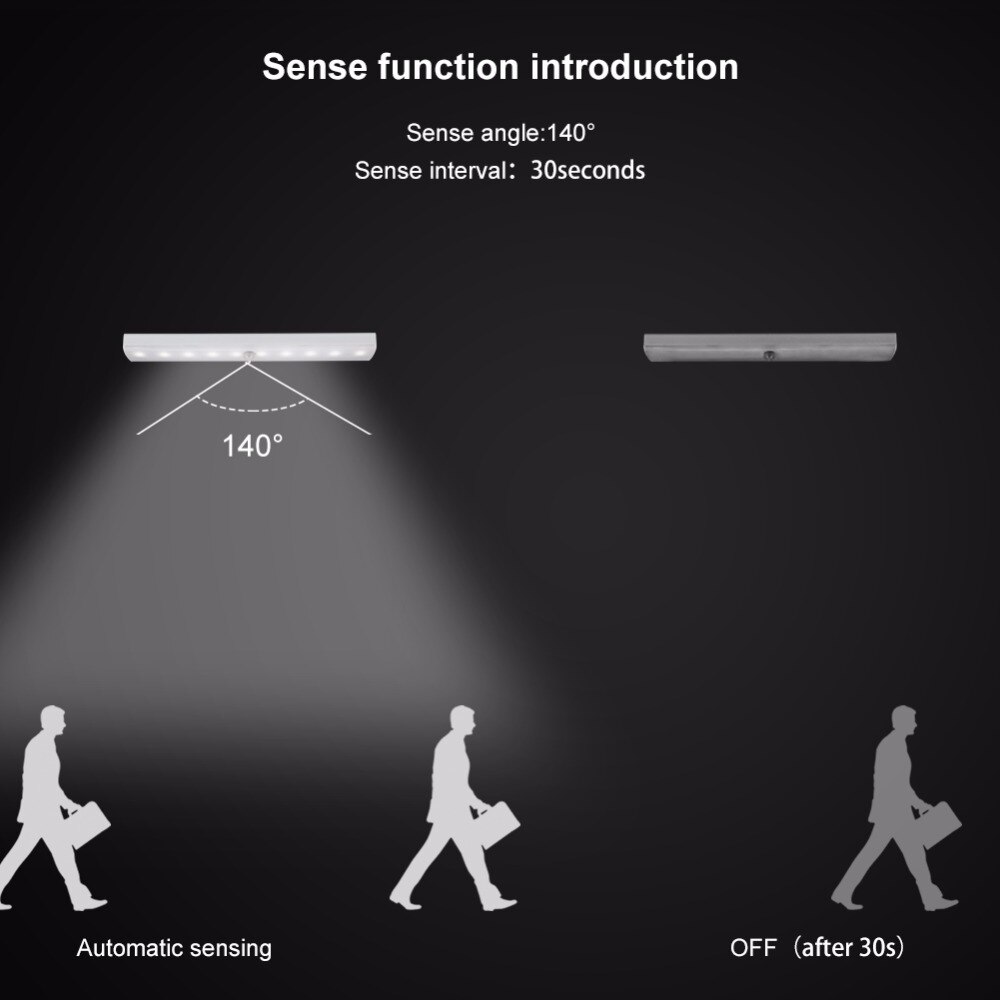 Ir infraröd rörelsesensorlampa led nattlampa med rörelsesensor toalettlampa 10 leds garderobsarmatur