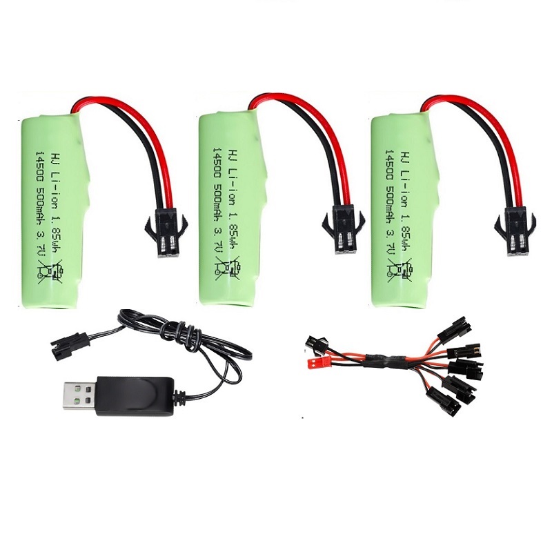 Batería de iones de litio con enchufe SM, 3,7 V, 500mAh, cargador de 14500/3,7 V para coche volquete acrobático R/C/4WD Twist-Desert Cars R/C, coches de escalada: Borgoña