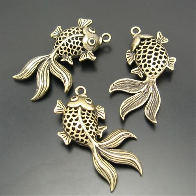 GraceAngie 10PCS Vintage Style Bronze Tone Brass Goldfish Pendant Charm Jewelry Finding 30*24mm 03751