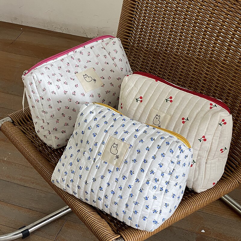 Koreanische Stepp machen-hoch Tasche Für Frauen Kosmetische Lagerung Tasche Tragbare Kulturbeutel Taschen Weibliche Schönheit fallen Baumwolle Blumen- Kosmetische Beutel