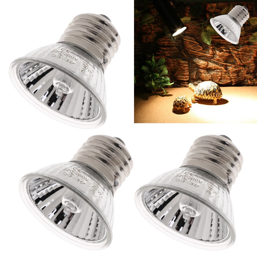 Reptile E27 220V 25/50/75W Heater Lamp Halogen Light Basking Lamp Bulb UVA UVB