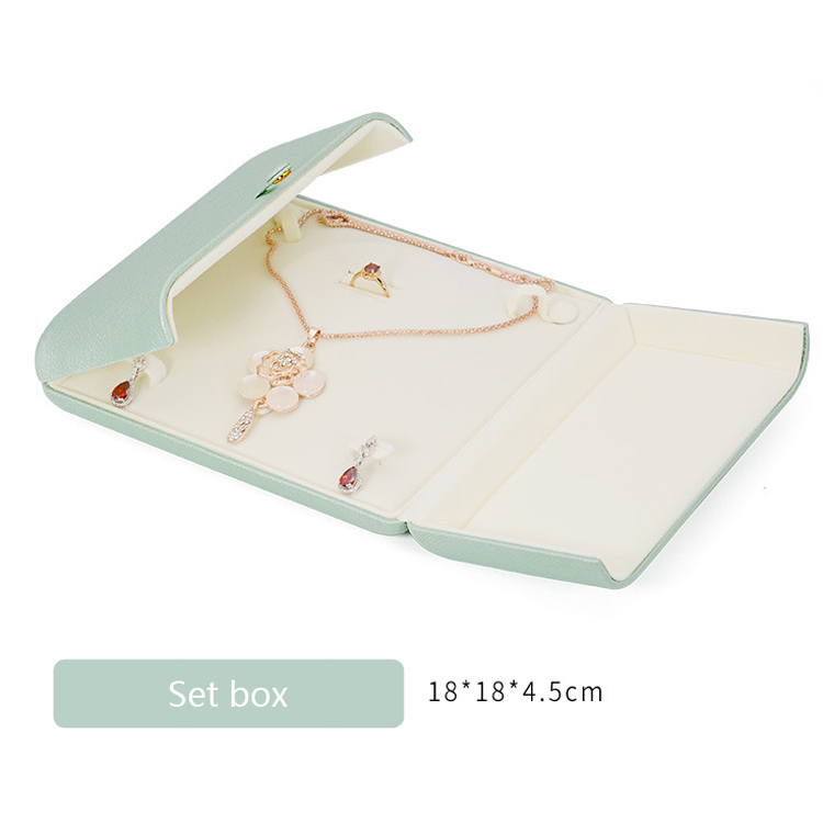 Tender Green Reticulated Pu Leather Double Open Jewelry Storage Box Proposal Ring Box Pearl Necklace Collection Box: Set box