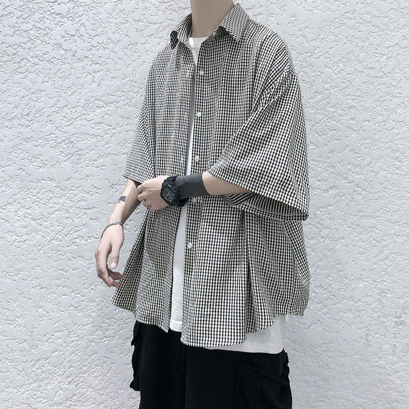 Summer Plaid Shirt Men's Retro Casual Shirt Men Streetwear Korean Loose Short-sleeved Shirt Mens Dress Shirt S-2XL