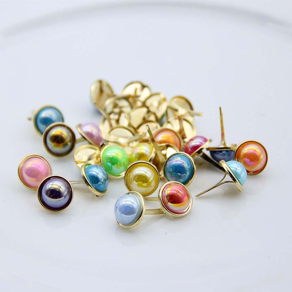 20pcs Big Colorful Pearl Brads Metal Gold Scrapbooking Embellishment Decor DIY Crafts Accessories Handmade Photo Album Fastener