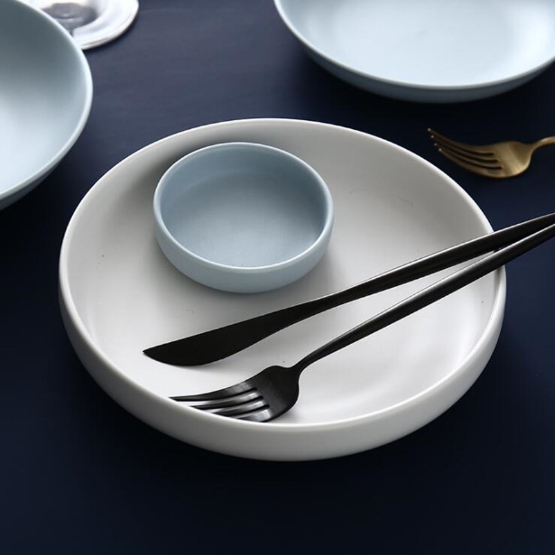 nordisch einfache matt blau weiß keramik geschirr einstellen Speisen Reis Salat Nudeln Schüssel Suppe Küche Kochen Werkzeug 1 pc