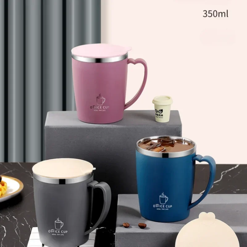350ml Vacuum Cup Portable Mug Insulated Cup for Outdoor Traveling Double Wall Stainless Steel Coffee Cup with Handle and Lid Cia