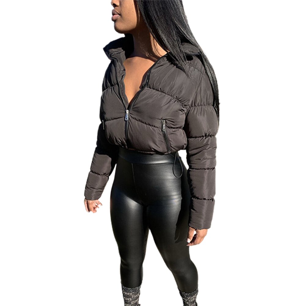 Cropped Puffer Jacket Down Ultralight Thin Winter Clothes Women Warm Bubble Coats Orange Black Outwear: Black / L