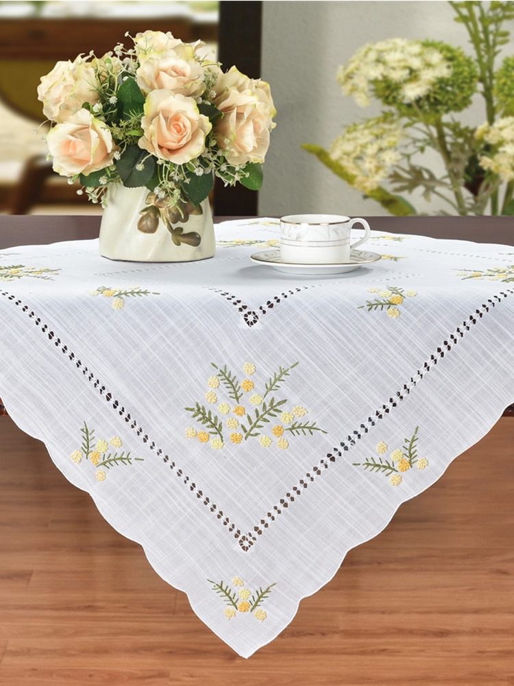 [Camellia Casa] fleur fraîche, nappe à ourlet, aspect lin et lavable, blanc/petit/carré maison, Restaurant,Airbnb, café