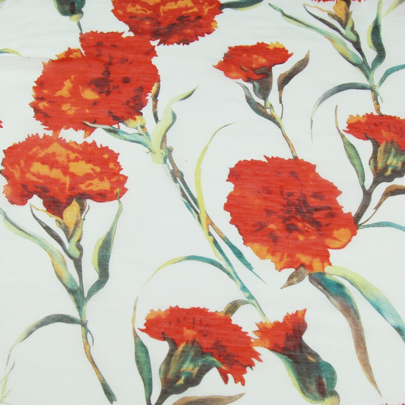 Red floral pattern print silk and linen blended fabric 13momme 55" width by yard,SLN072