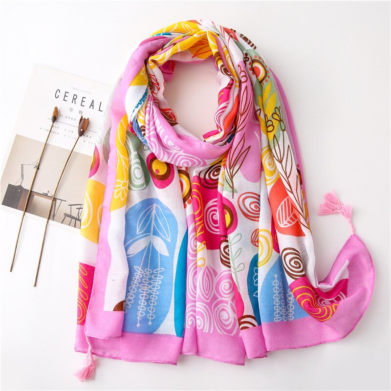 Foulard bohème pour femme, hijab blanc imprimé bohème, écharpe chaude en viscose, marque de luxe, couverture enveloppante pour femme: Style 5
