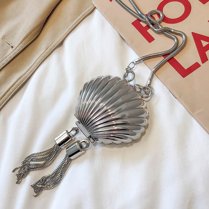 Mini schelp tas legering dames handtas kwast ketting schoudertas messenger bag: Default Title