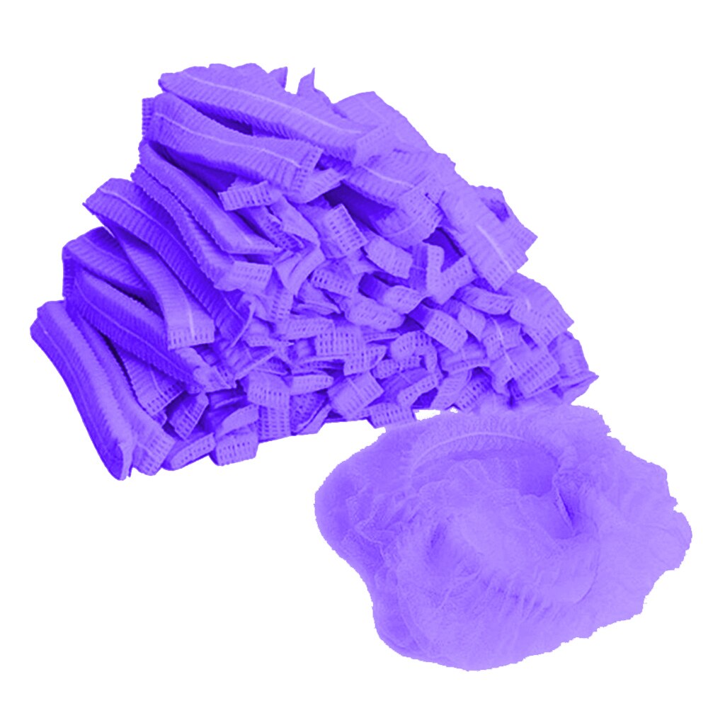 100x Disposable Mob Cap Dustproof Hats Head Cover Catering Industrial: Purple