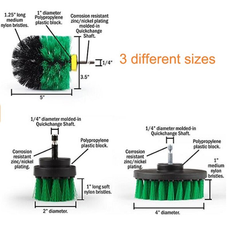 3 pcs Power Scrub Brush Drill Cleaning Brush for Bathroom Shower Tile Grout Cordless Power Scrubber Drill Attachment Brush Kit
