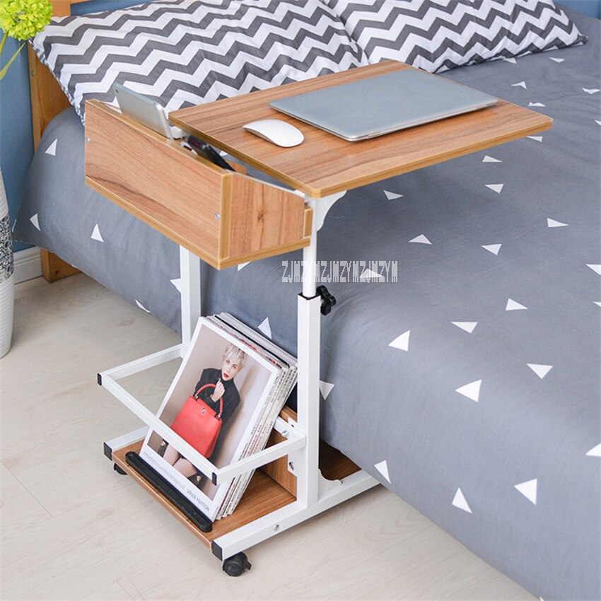 Portable Computer Table Adjustable Lifting Standing Laptop Desk Bedroom Removable Storage Small Side Table Mini Sofa Cabinet: Ancient oak
