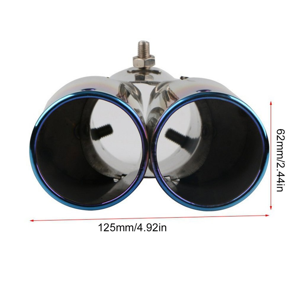 Dual Outlet Car Exhaust Tip Stainless Steel Slant Rolled Edge Auto Muffler Silencer Universal Black+Silver Car Exterior Supplies
