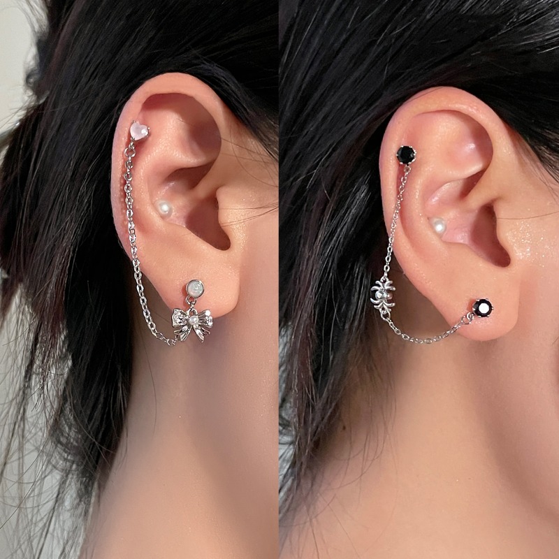 1 Uds. Orejas y tachuelas perforadas Y2K estilo gótico cadena de circón 316L acero inoxidable hueso del oído uñas mujeres joyería Punk