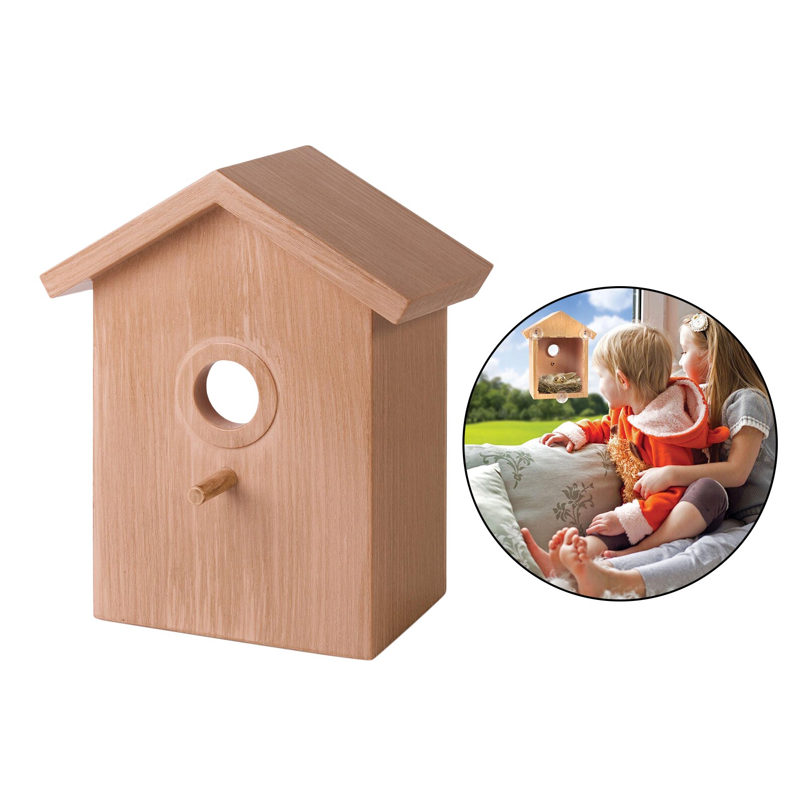 Wood Suction Cup Bird Nest Outside Sparrow Finch Chickadee Feeder Birdhouse