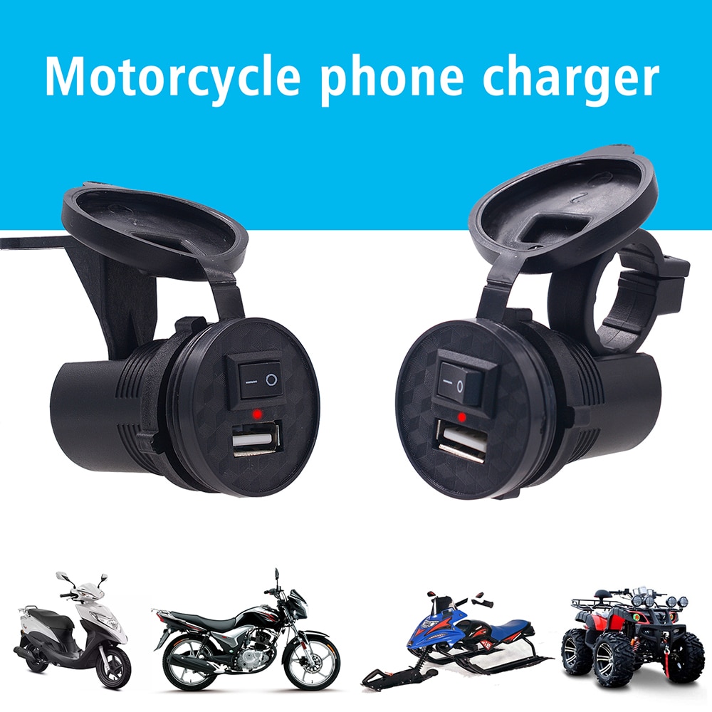 12V/ 24V USB Motorcycle Waterproof Switch Motorcycle Socket Motorbike Phone Charger Cigarette Lighter Adapter