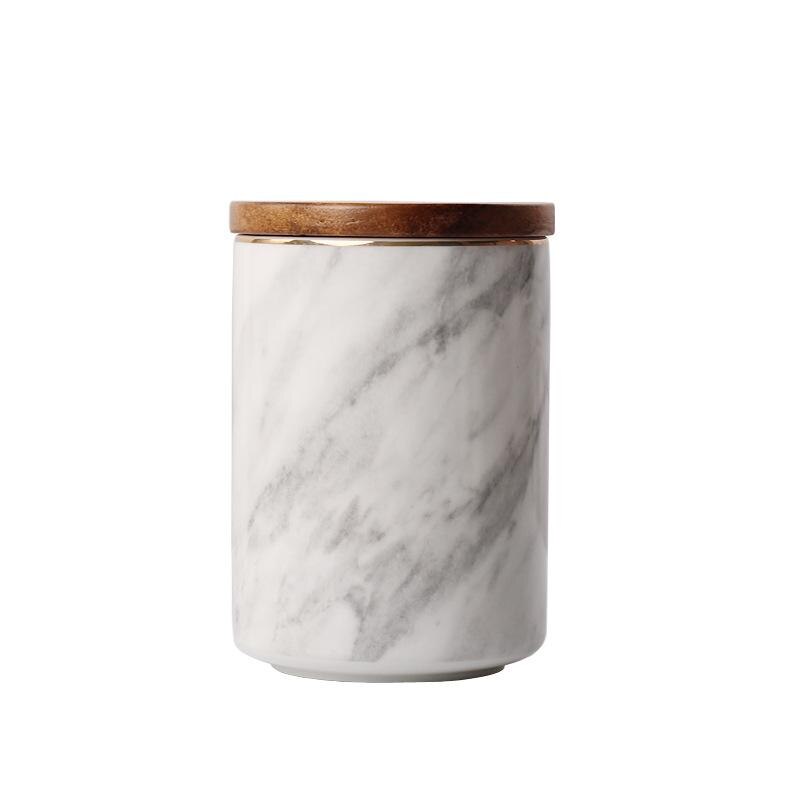 Witte Keramische Fles Potten Voor Opslag In De Keuken Hout Deksel Blikjes Bulk Pot Voor Voedsel Koffie Kruiden Verzegelde Voedsel container Doos
