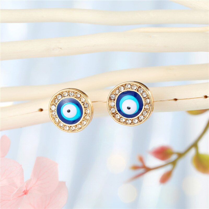 Pendientes pequeños de cristal estilo turco para mujer, aretes pequeños, Estilo Vintage, bohemio, con diamantes de imitación, Ojo de sol redondo, E667, 1 par: Gold color yuanyan
